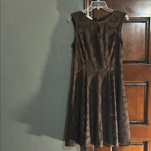 London Times Brown Lace Fit-and-Flare Mini Dress